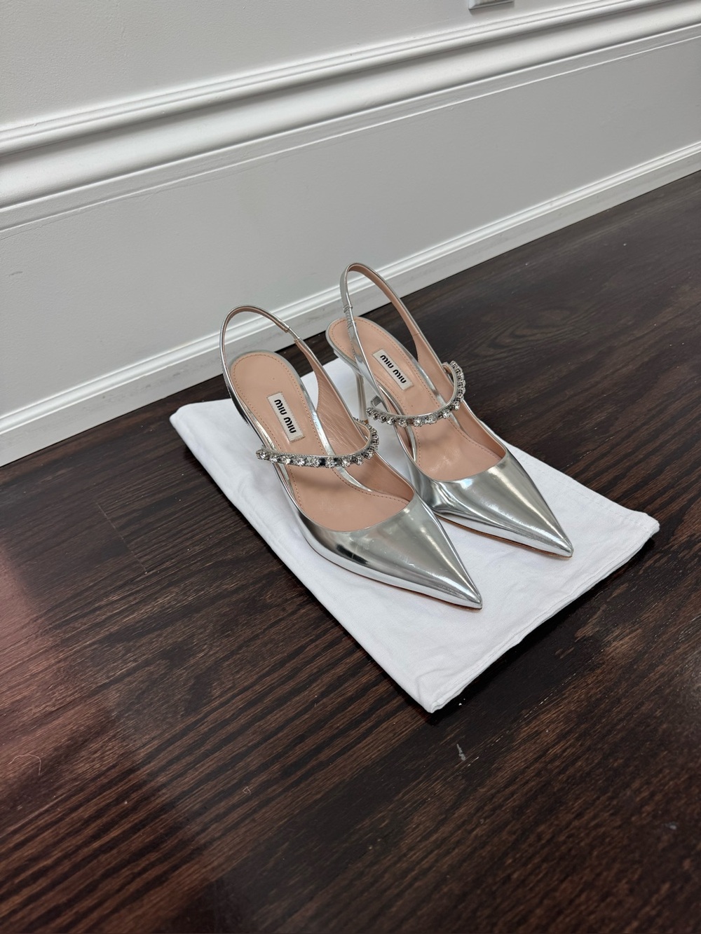 MIU MIU Jewelled - Silver Pointed-Toe Slingback Pump - Size 9 🤍🩶 - Picture 7 of 10